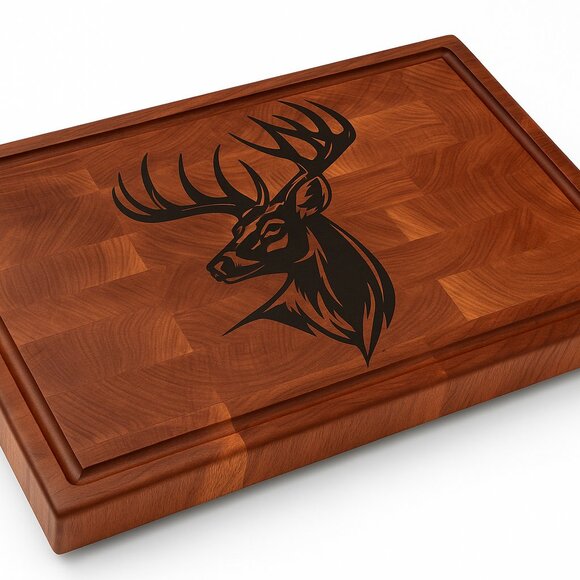 Maple End Grain Cutting Board with Walnut Deer Inlay - Picture 2 of 5